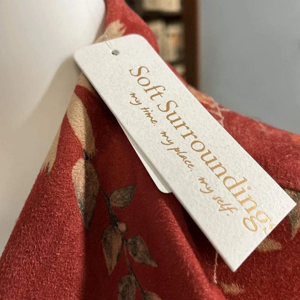 Soft Surroundings Jacket S Rustic Botanical Assemetrical Faux Suede Open Front